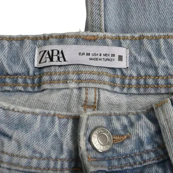 Zara Destroyed High Rise Full Length Jeans With Vents Slits Light Wash Raw Hem 6 - Picture 11 of 16